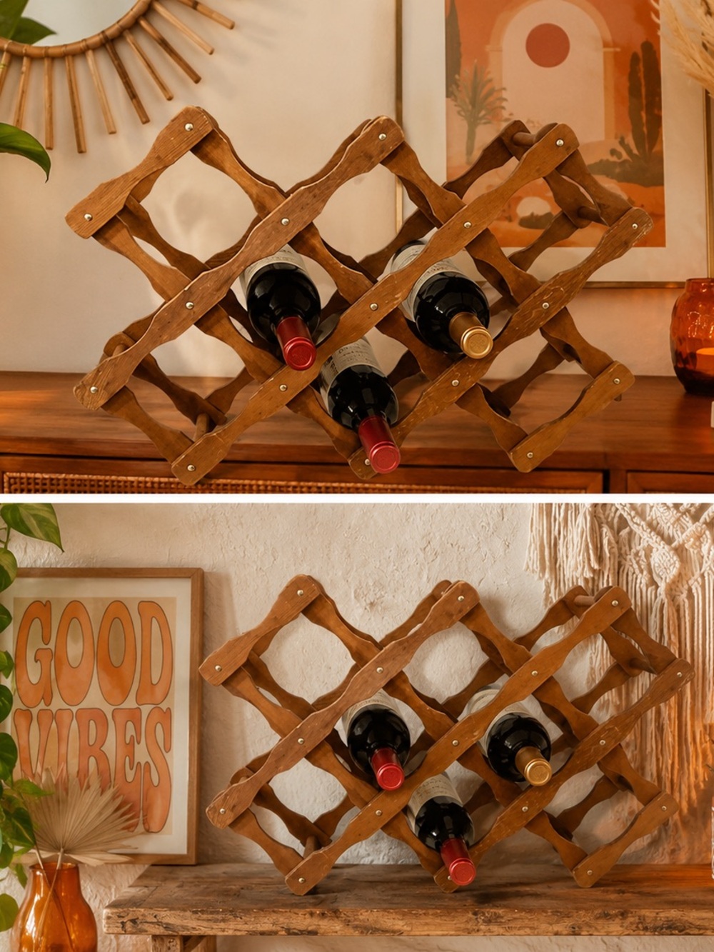 Wooden Expandable Wine Rack - Rustic Brown